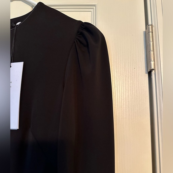 NWT - HELSI “Greta” Puff Sleeve Black Fringe Midi Dress with Gold Accents - Picture 11 of 15